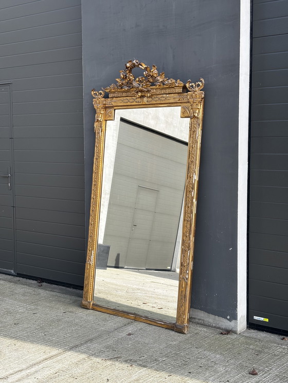 Image 1 of Antique Napoléon III pediment mirror – gilded wood – approx. 1870 – 215 cm