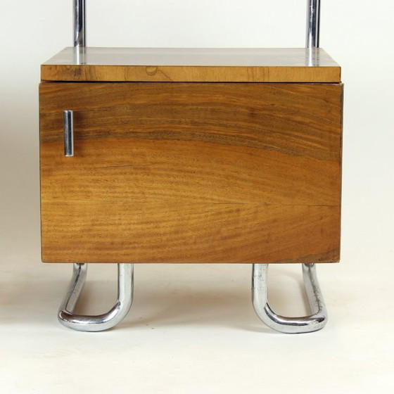 Image 1 of Ensemble de 2 tables de chevet en chrome et noyer, Vichr & Spol, Tchécoslovaquie, années 1950