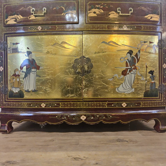 Image 1 of Vintage Chinese / Oosters kast bladgoud/ tradioneel tafereel / Bohemian kast / Aziatische kast