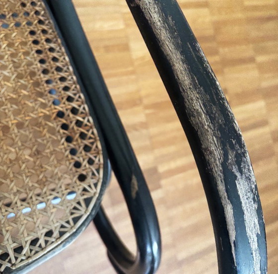 Vintage Schommelstoel Thonet Stijl, Zwart Gebogen Hout En Riet – Schommelstoelen, Wood (photo 7 of 8)
