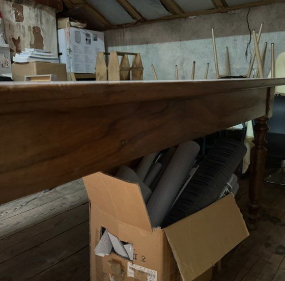 Image 1 of Grande table de ferme ancienne en bois massif – style rustique XIXe – pieds tournés - 181x100m