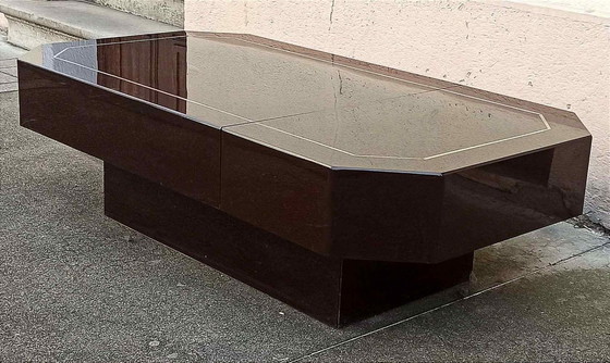 Image 1 of Bartafel uit de jaren 70 met geïntegreerd mechanisme, 125,5 cm lang.