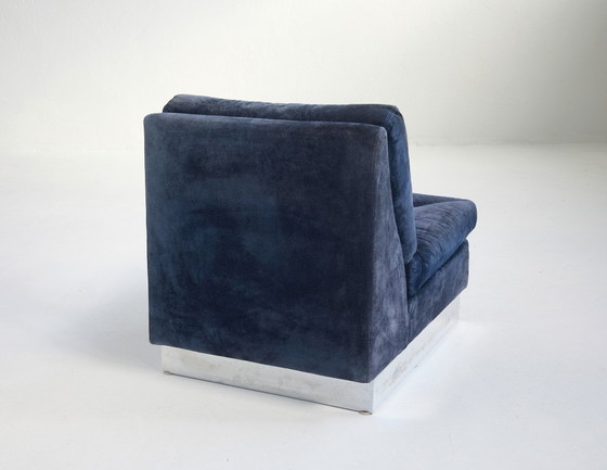 Image 1 of Fauteuil en daim et métal dans le style de Jacques Charpentier