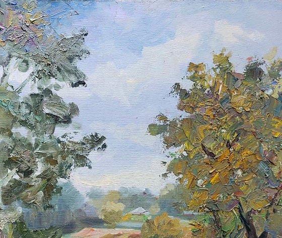 Pittura a olio originale Paesaggio naturale Colline Pioppo argentato – Dipinti e disegni, Canvas (photo 5 of 7)
