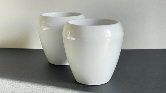 Image 1 of Pair of White Ceramic Candlesticks