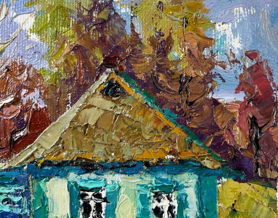 Image 1 of Original Oil Painting Day Village Landscape Whispers of spring