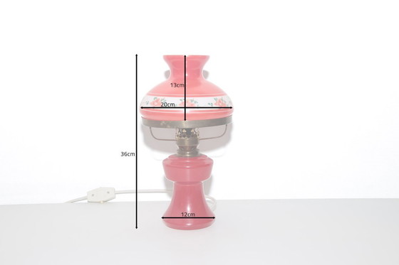 Image 1 of Petroleum lamp, red glass shade, opal glass, GDR 1970s nostalgia