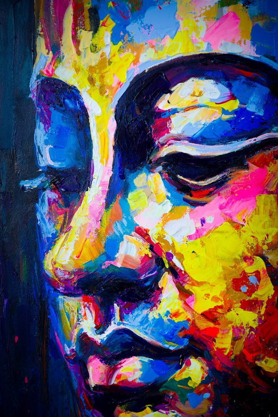 Image 1 of Unique hand-painted Buddha painting “Energy Flow” – Seksak Jaichumchen – 80×100 cm