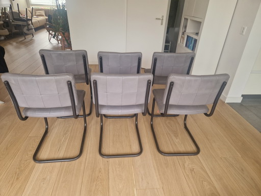 6 chaises de salle à manger en cuir gris