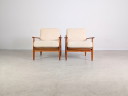 Originele set van 2 fauteuils uit het midden van de vorige eeuw, teakhouten relaxfauteuil, vintage 1960.