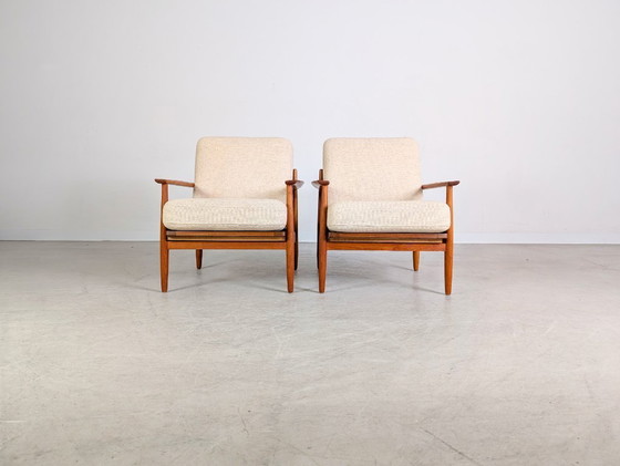 Image 1 of Originele set van 2 fauteuils uit het midden van de vorige eeuw, teakhouten relaxfauteuil, vintage 1960.