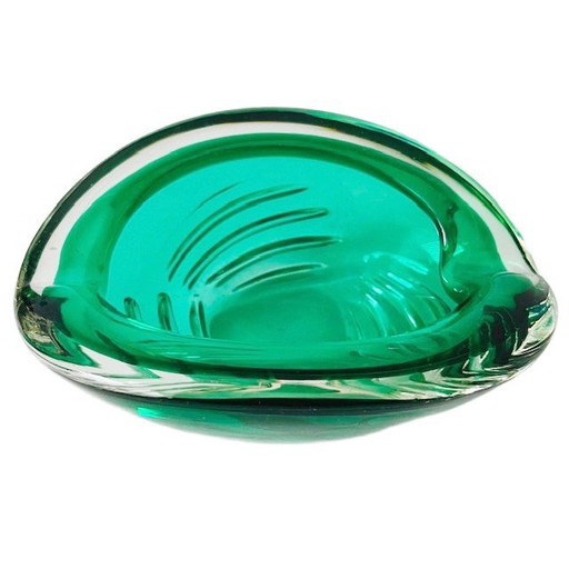 Cuenco de cristal vintage de mediados de siglo con forma de corazón, cristal de Murano verde, años 60