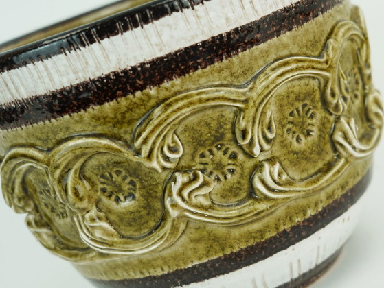 Image 1 of italiano mediados de siglo PLANT POT nuovo rinascimento decoración en relieve blanco marrón bitossi era