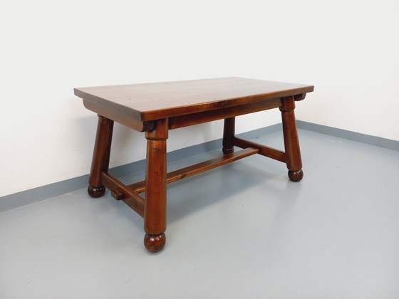 Image 1 of Brutalist rectangular dining table by Georges Robert in dark pine wood from the 1950s/60s