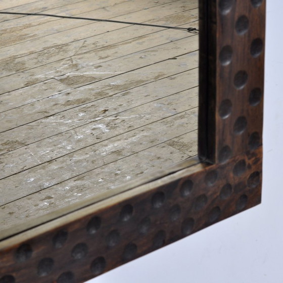 Image 1 of Eikenhouten brutalistische spiegel, jaren 70