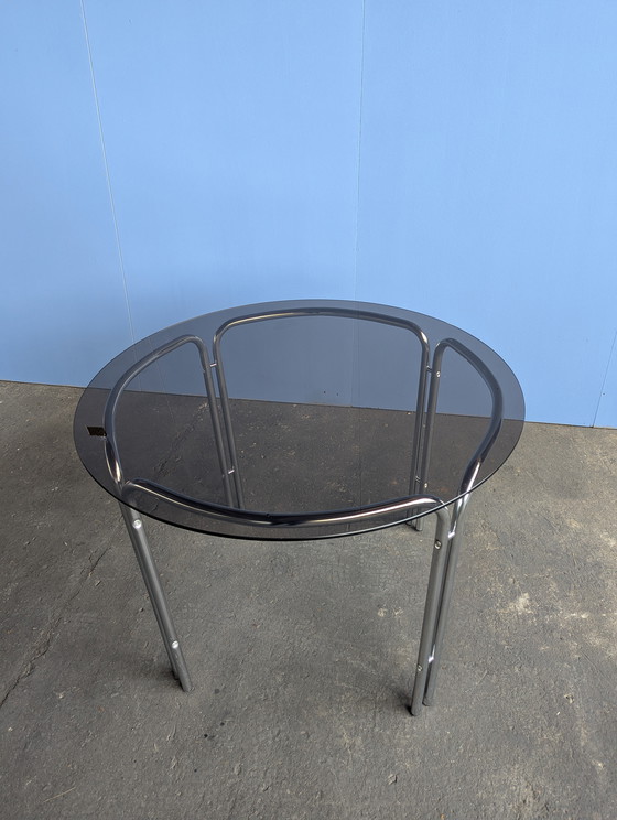 Image 1 of Vintage chrome & glass dining table