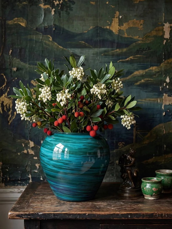 Large ceramic vase with mixed clays, malachite green glaze, 1950s-70s. – Porcelain, Vintage (photo 3 of 12)