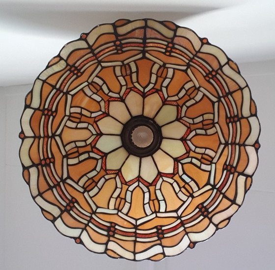 Grande lampada a sospensione in vetro colorato/Tiffany, Belgio – Massive, Lampade a sospensione, Glass (photo 24 of 35)