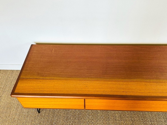 Image 1 of Low Scandinavian teak sideboard with hairpin legs, 1960