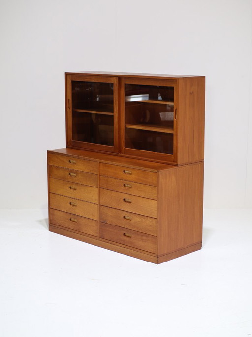 Cassettiera con vetrina Brouer in teak, vintage danese anni '60