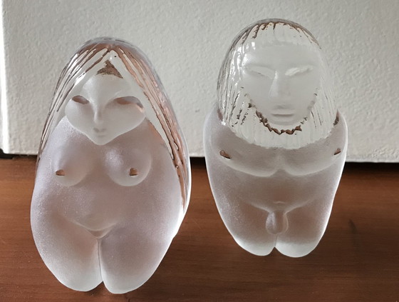 Image 1 of 2 beeldjes Adam en Eva van kristal 