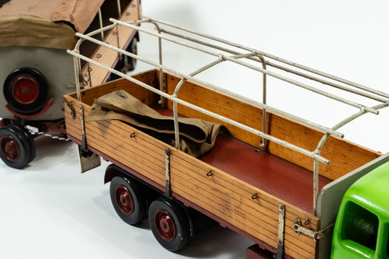 Image 1 of IFA W50 Vintage Wood and Metal Model Truck with Tarpaulin Trailer (1970-1980) Handmade