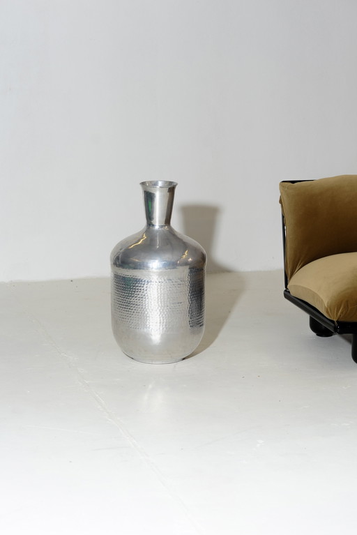 Large antique hammered aluminum Vase, India 1960