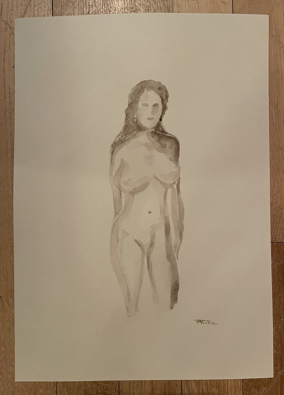 Image 1 of Ritratto femminile dipinto ad acquerello color seppia "Negli occhi"