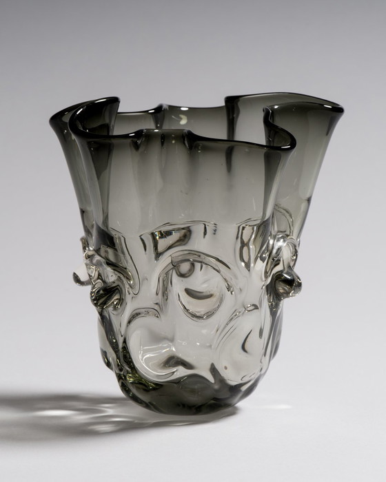 Image 1 of Murano Sculptural Handkerchief Glass Vase in Smoked Grey, c. 1960s
