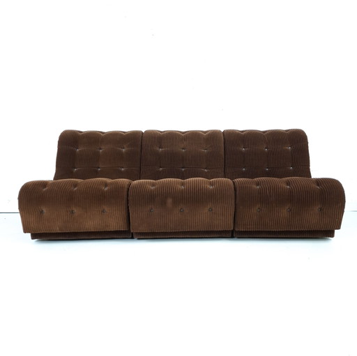 Vintage-Modulsofa, 3-teilig, brauner Cord mit gesteppter Oberfläche, 1970er Jahre, Mid-Century-Modern-Design