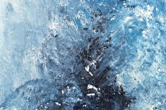 Original Framed Blue Abstract Landscape Painting, Acrylic on Canvas - I Was Looking for This (photo 18 of 19)