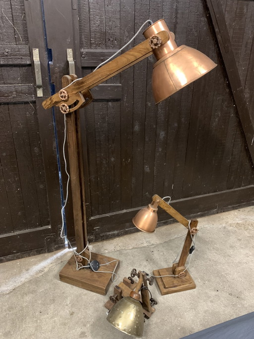 Set stoere Industriële vloerlamp, tafellamp en wandlamp