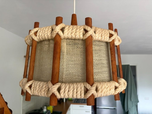 Suspension vintage, bois et corde, années 60-70 – hanglampen, Textile, Wood (photo 2 of 14)