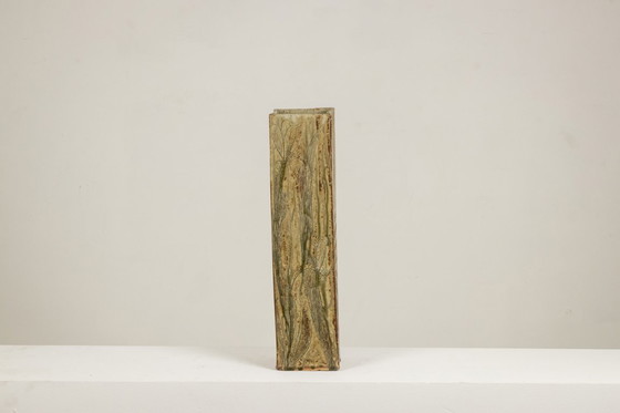 Image 1 of Brutalist style stoneware vase with vegetal decoration. 1970s.