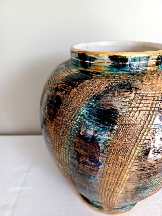 Image 1 of Authentic Hubert Bequet Quaregnon – Brutalist Sculptural Ceramics – Mid-Century Modern – Gold Glaze