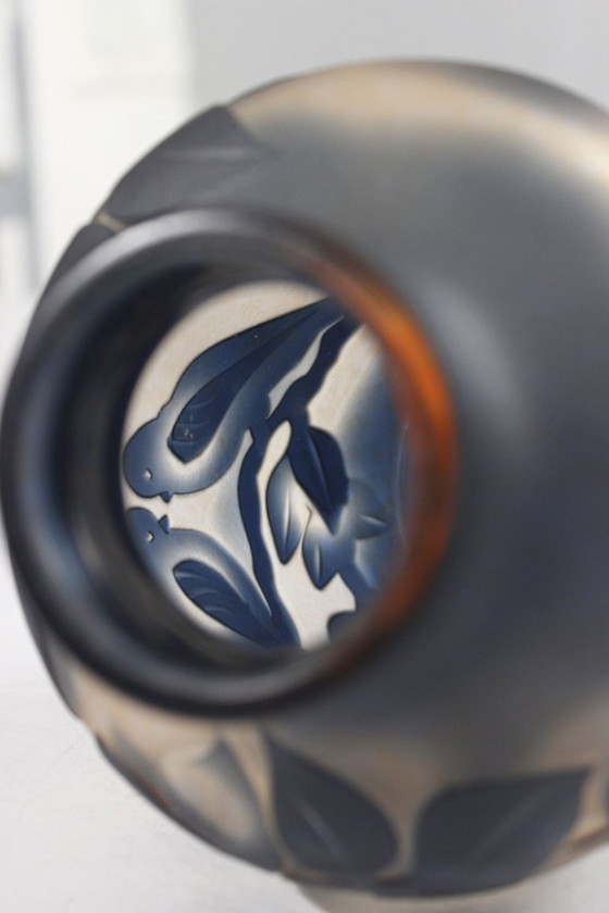 Image 1 of De Vianne, France - Vase with birds, acid-etched glass paste, 20th century