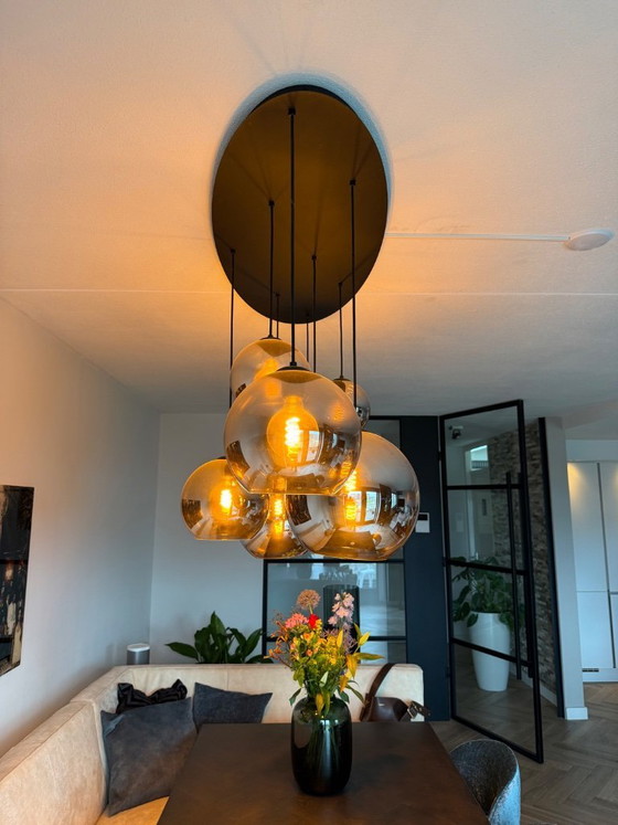 Image 1 of Smoked glass pendant lamp with 8 bulbs
