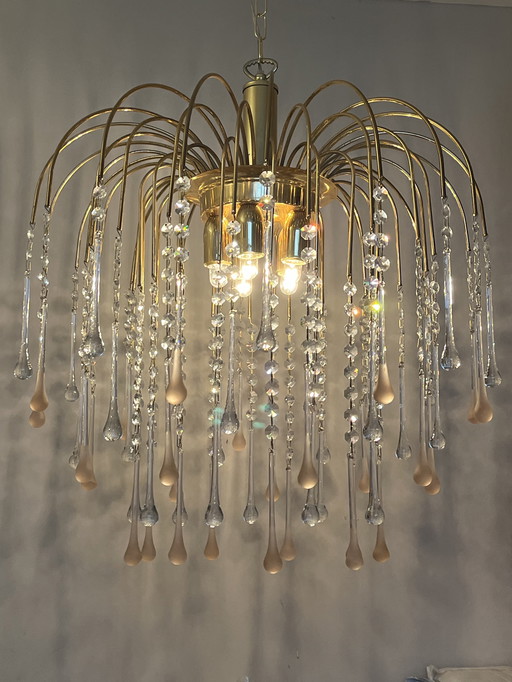 Vintage pink xl Murano teardrop icicle chandelier crystal