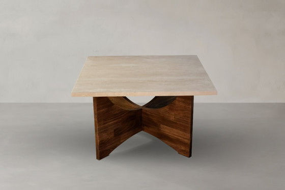 Image 1 of Couchtisch quadrata Travertin aus Naturstein und Massivholz Eiche