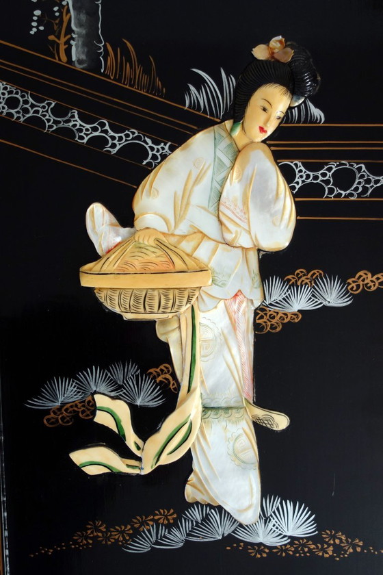 Vier Chinese panelen van gelakt hout en parelmoer, China, jaren 1960 – Decoratieve objecten, Wood, Other (photo 4 of 17)