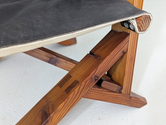 Image 1 of Sculptural Pine Lounge Chair with Table in the Style of Pierre Chapo, France, 1970s