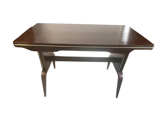 Image 1 of Menzel table/ Spider table, height-adjustable and extendable, made of dark wood with beautiful brass strips, Germany 1960