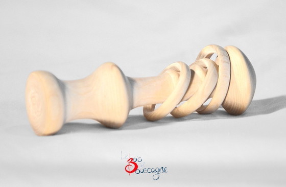 Sonajero Artesanal de Madera Maciza con 3 Anillos, Hecho en Francia, 11 x 3 cm – Le bois de Bouscagne (photo 2 of 5)