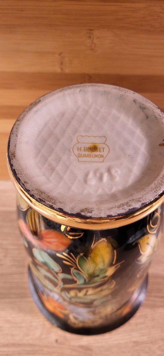 Vintage Vase Hubert Bequet Quaregnon - Hand-Painted with Gold – Ceramic (photo 15 of 15)