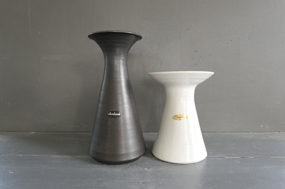 Image 1 of Vintage Aardewerk Zware Vaas Wit Hydromiek