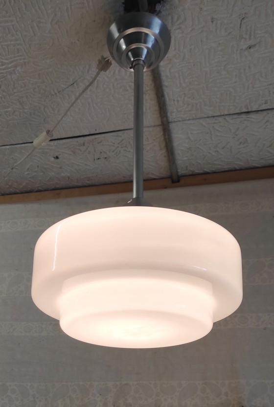 Image 1 of Suspension Art-déco globe opaline XL - mid. XXeme