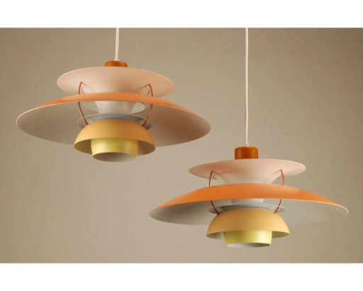 2x Louis Poulsen PH5 Lampade a sospensione arancioni
