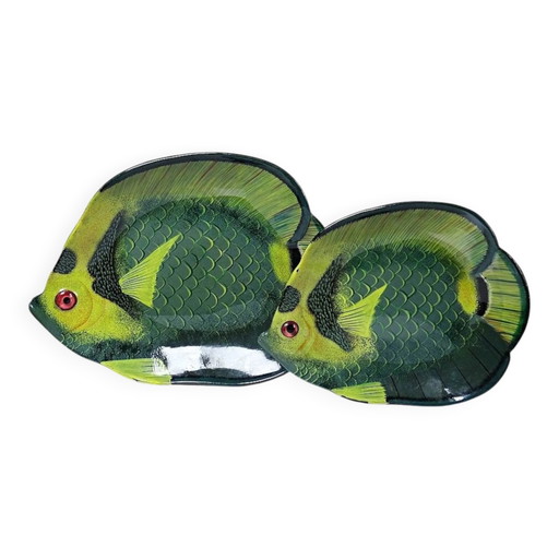 Pair of vintage German tropical fish lacquered catchalls.