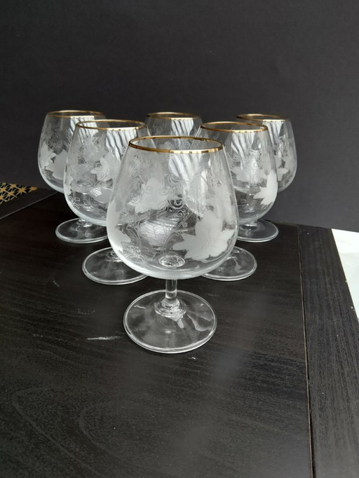 Bicchieri da cognac vintage - foglie e viti, set da 6