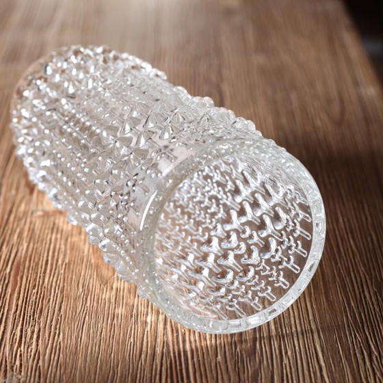 Image 1 of Mid-century Clear Pressed Glass Vase / CandleWax Design / Czech Republic / 1972